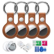 Pack de 4 Fundas de Cuero para AirTag - Llavero Antipérdida